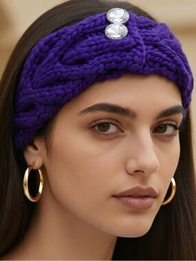 Wai Swarovski chunky knit purple headband